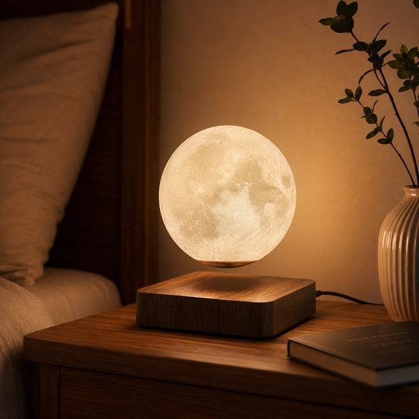 Levitating Moon Lamp with Wood Base
