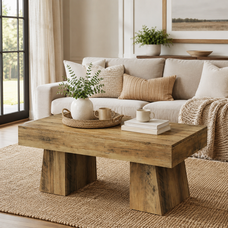 Chunky Double-Pedestal Coffee Table
