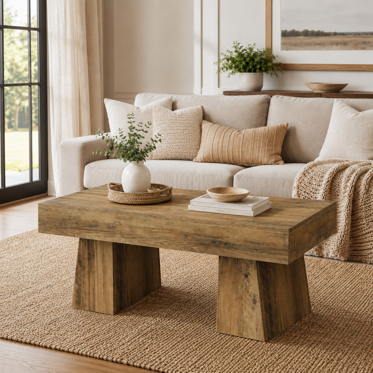Chunky Double-Pedestal Coffee Table