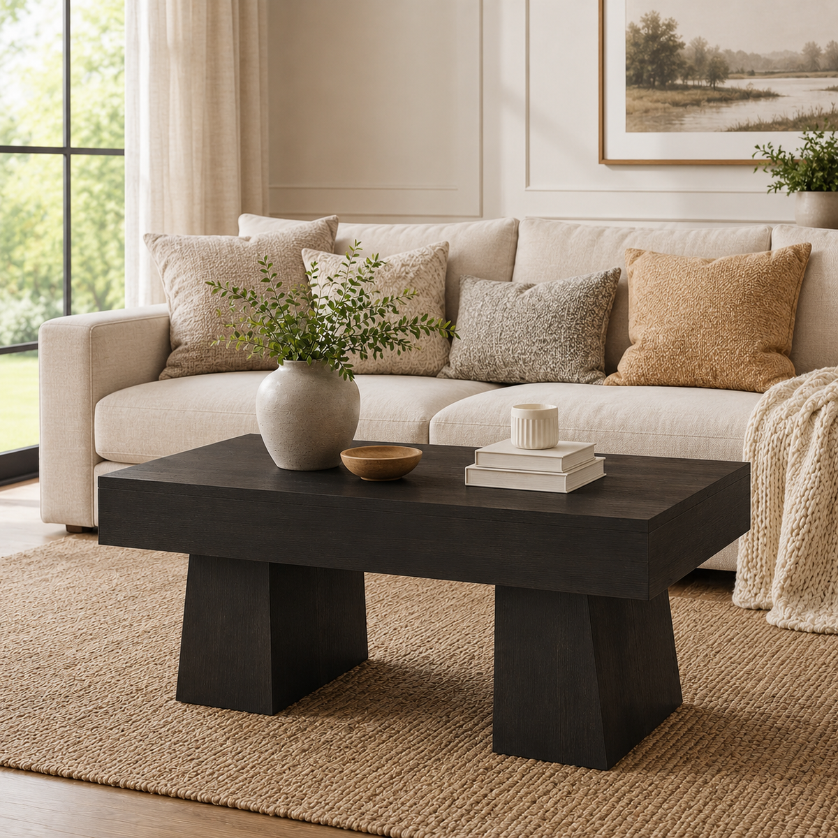 Chunky Double-Pedestal Coffee Table