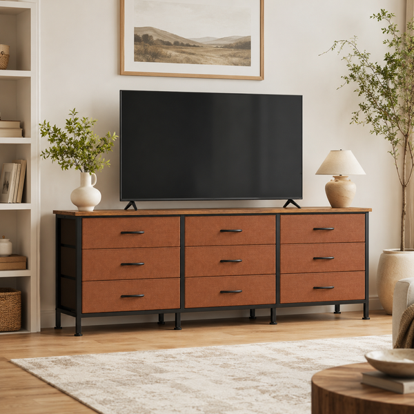 9-Drawer Fabric Dresser TV Stand
