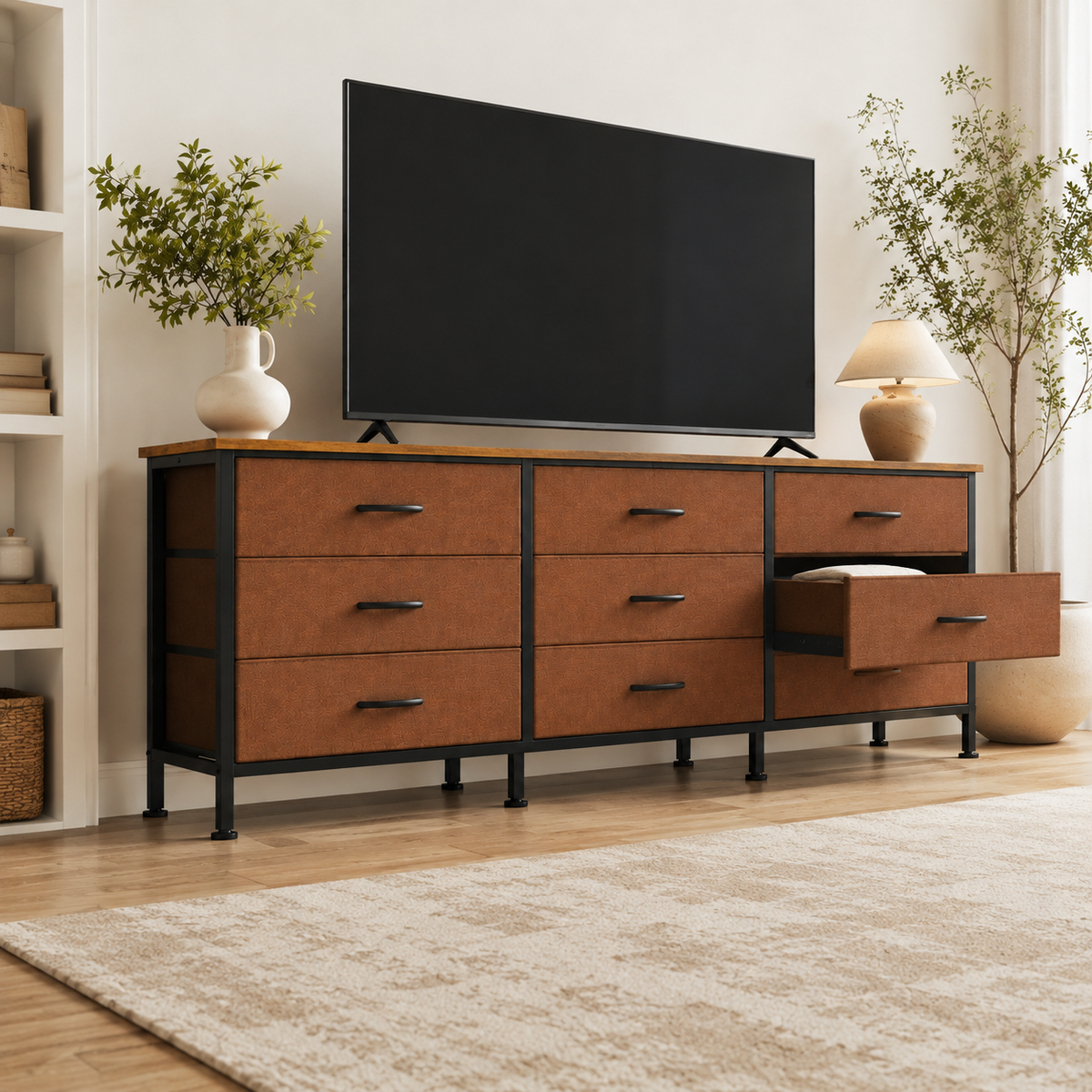 9-Drawer Fabric Dresser TV Stand