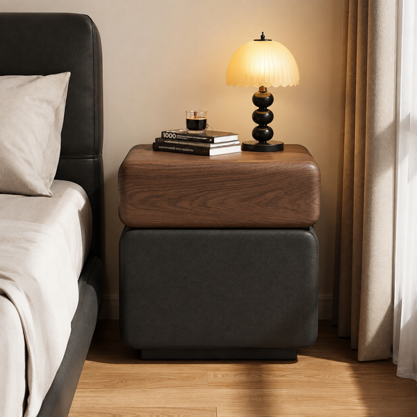 Narrow Two-Tone Walnut Nightstand