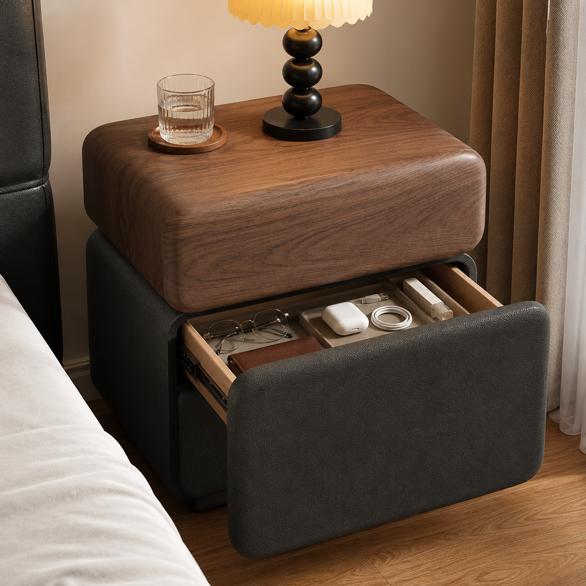 Narrow Two-Tone Walnut Nightstand