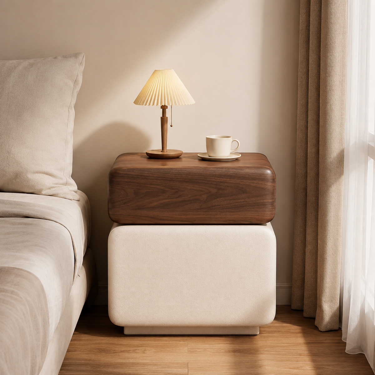 Narrow Two-Tone Walnut Nightstand