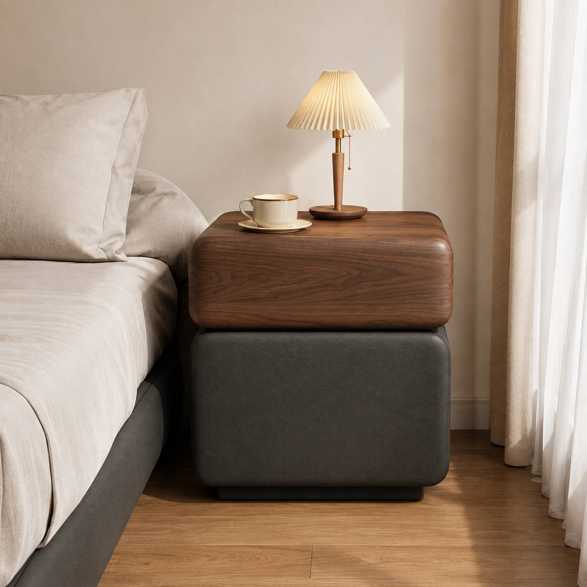 Narrow Two-Tone Walnut Nightstand