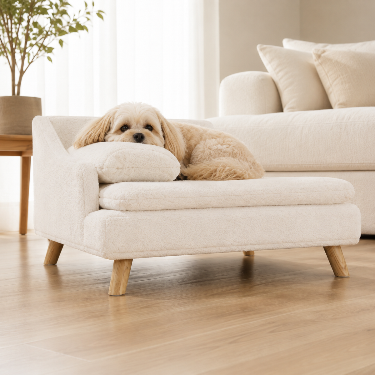 Plush Pet Chaise Lounge with Wood Legs