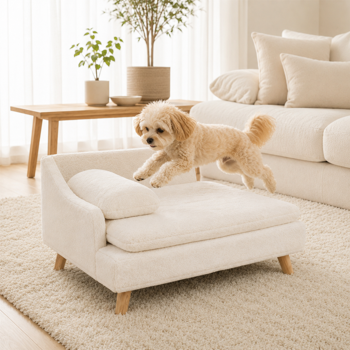 Plush Pet Chaise Lounge with Wood Legs