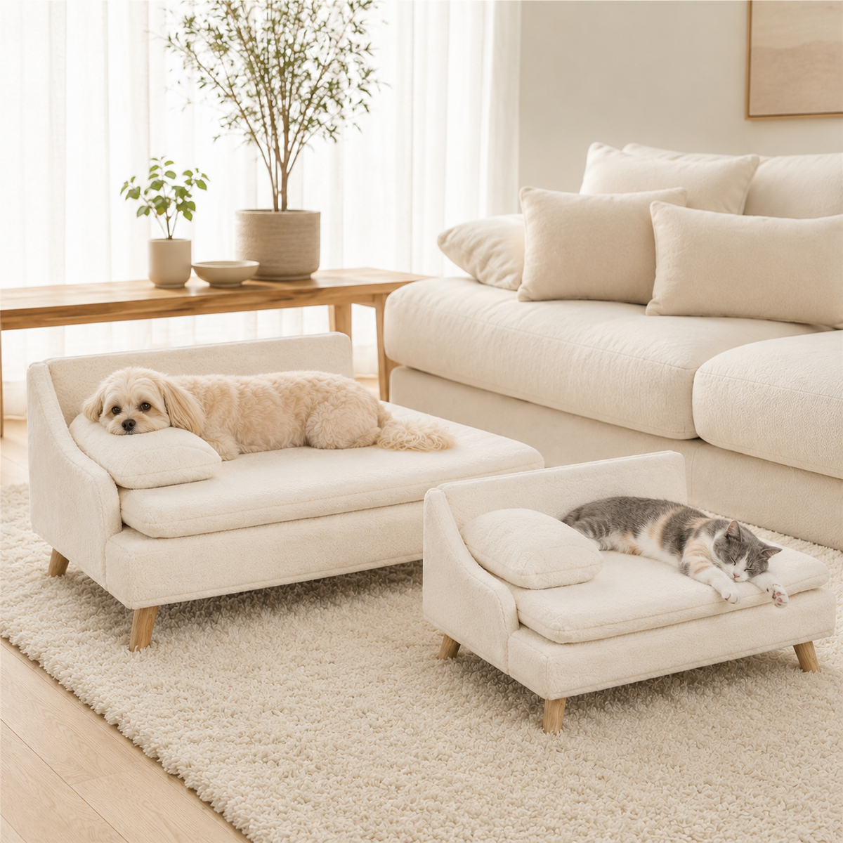 Plush Pet Chaise Lounge with Wood Legs