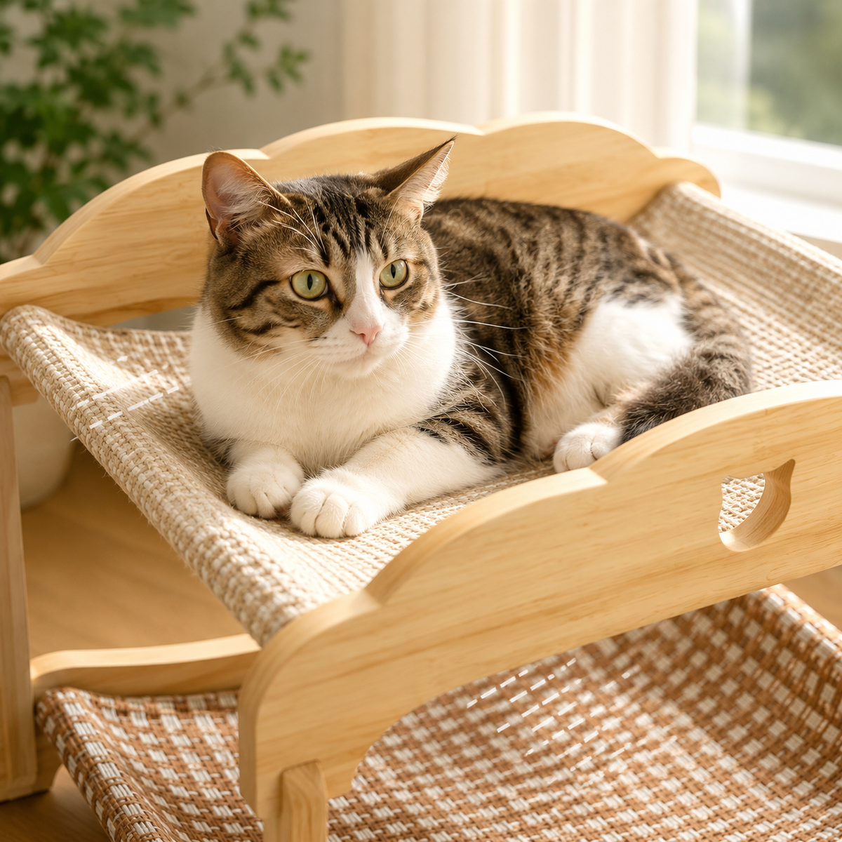 2-Tier Wooden Cat Hammock Bunk Bed