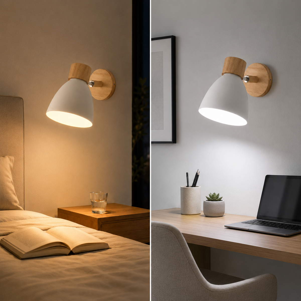 Wood Arm Pull-Chain Bedside Sconce