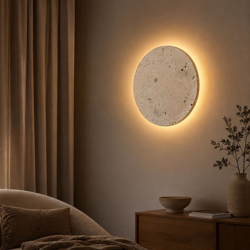 Backlit Travertine Disc Wall Sconce