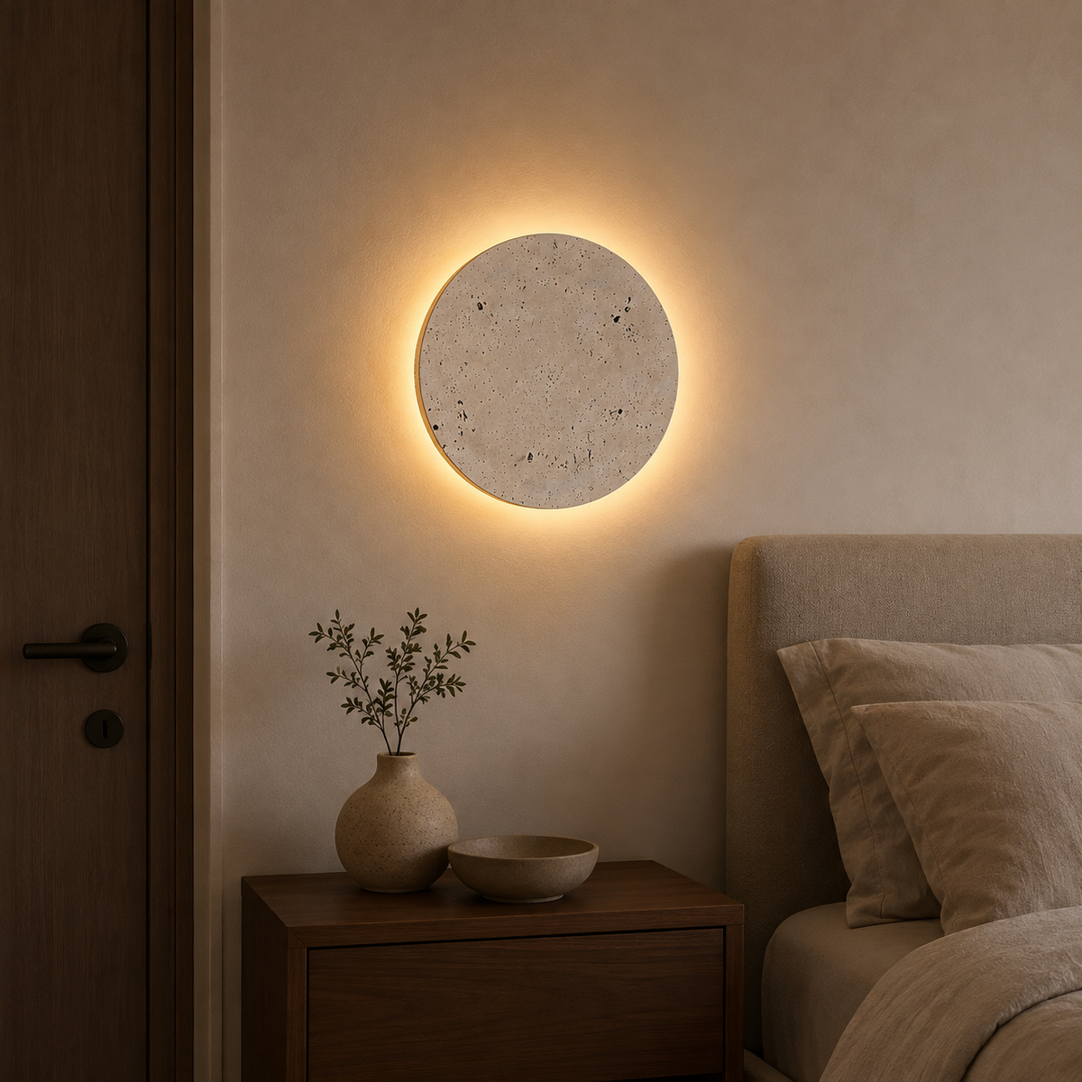 Backlit Travertine Disc Wall Sconce