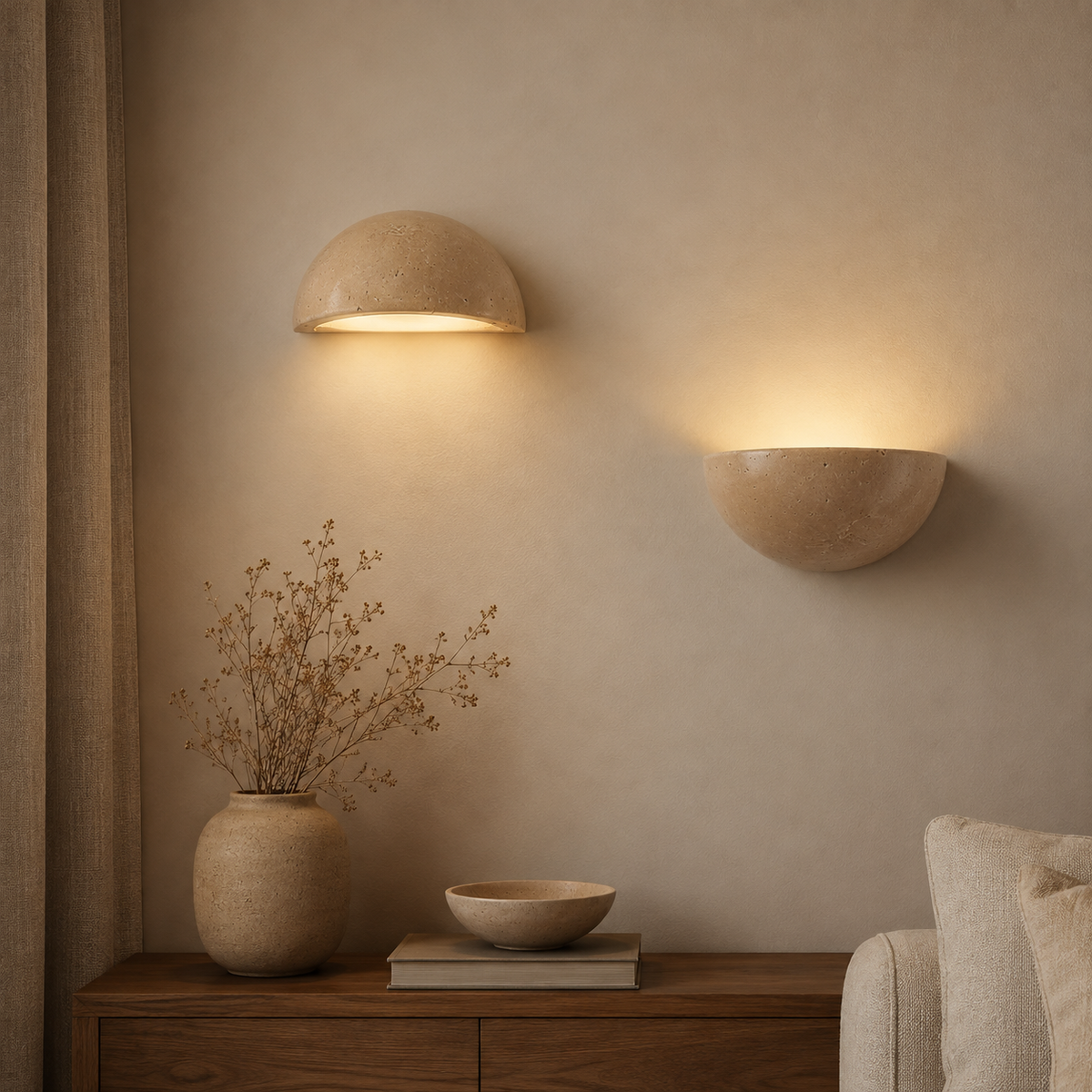 Half-Moon Travertine Wall Sconce