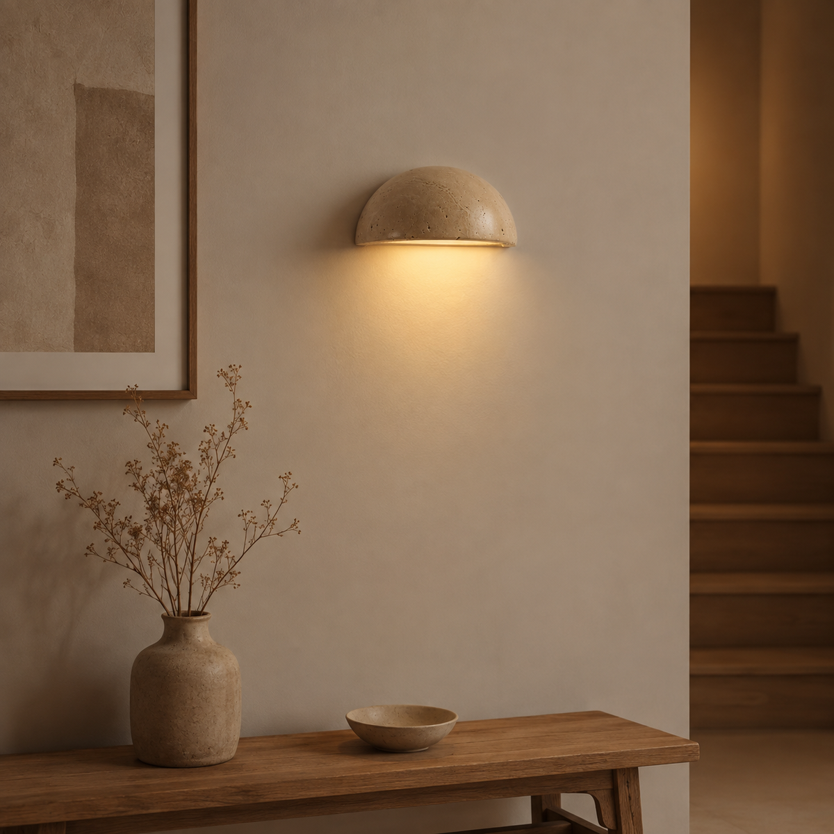 Half-Moon Travertine Wall Sconce
