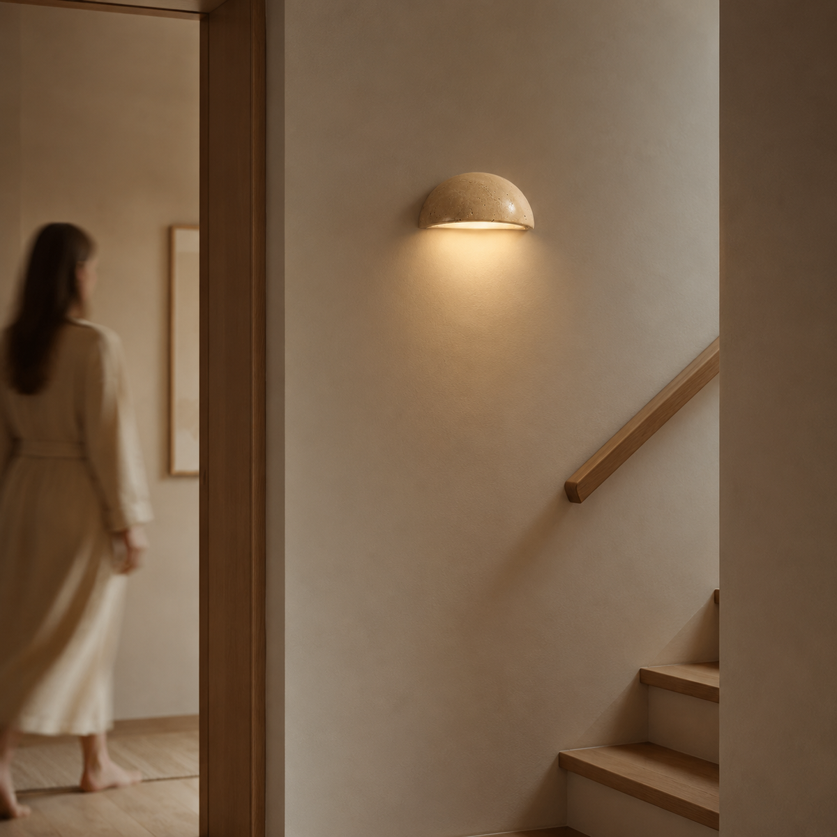Half-Moon Travertine Wall Sconce