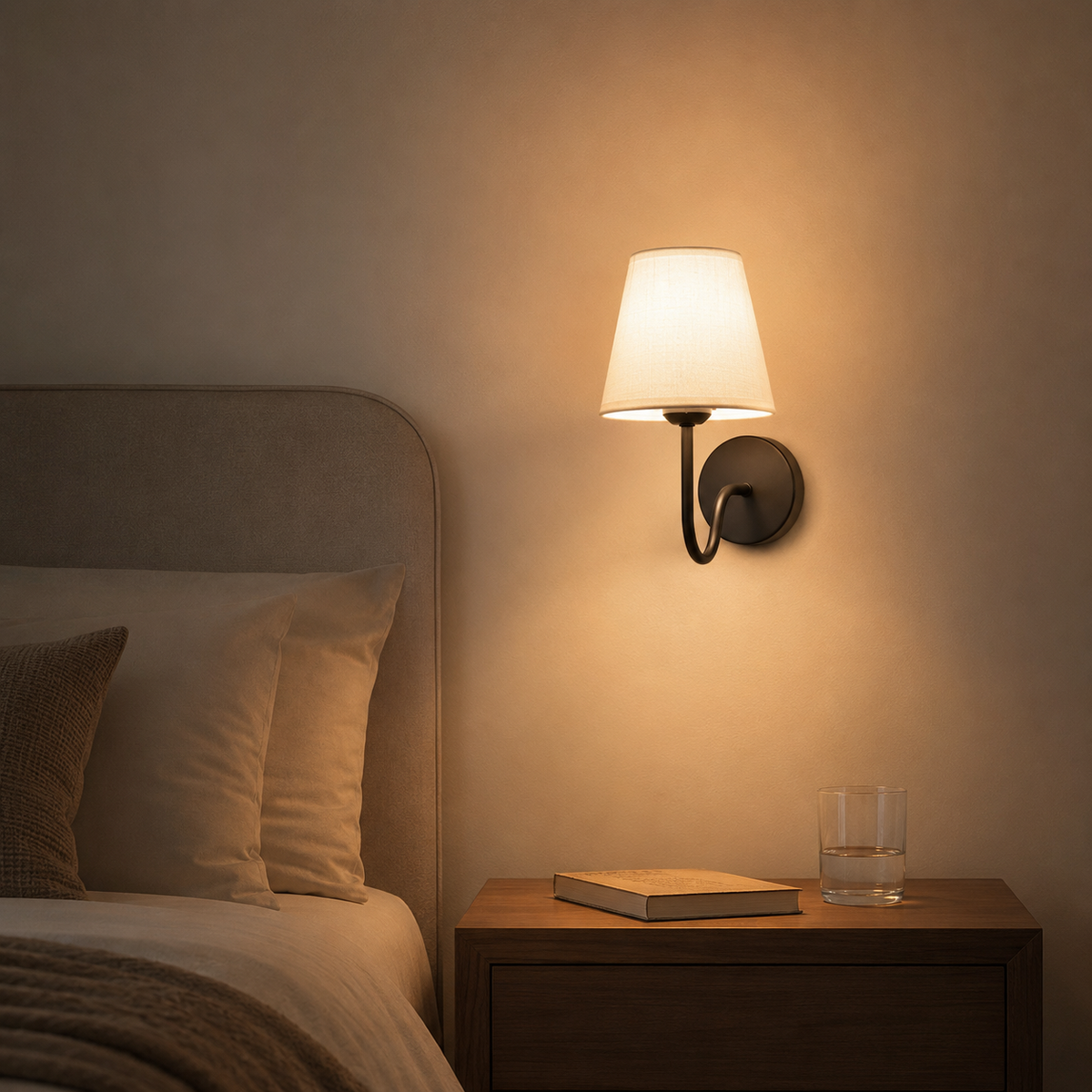 Curved Arm Fabric Shade Wall Sconce