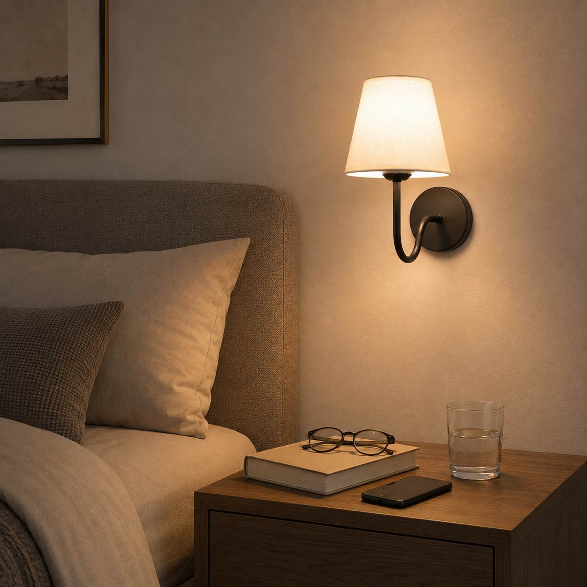 Curved Arm Fabric Shade Wall Sconce