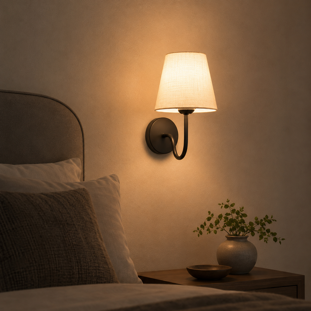 Curved Arm Fabric Shade Wall Sconce