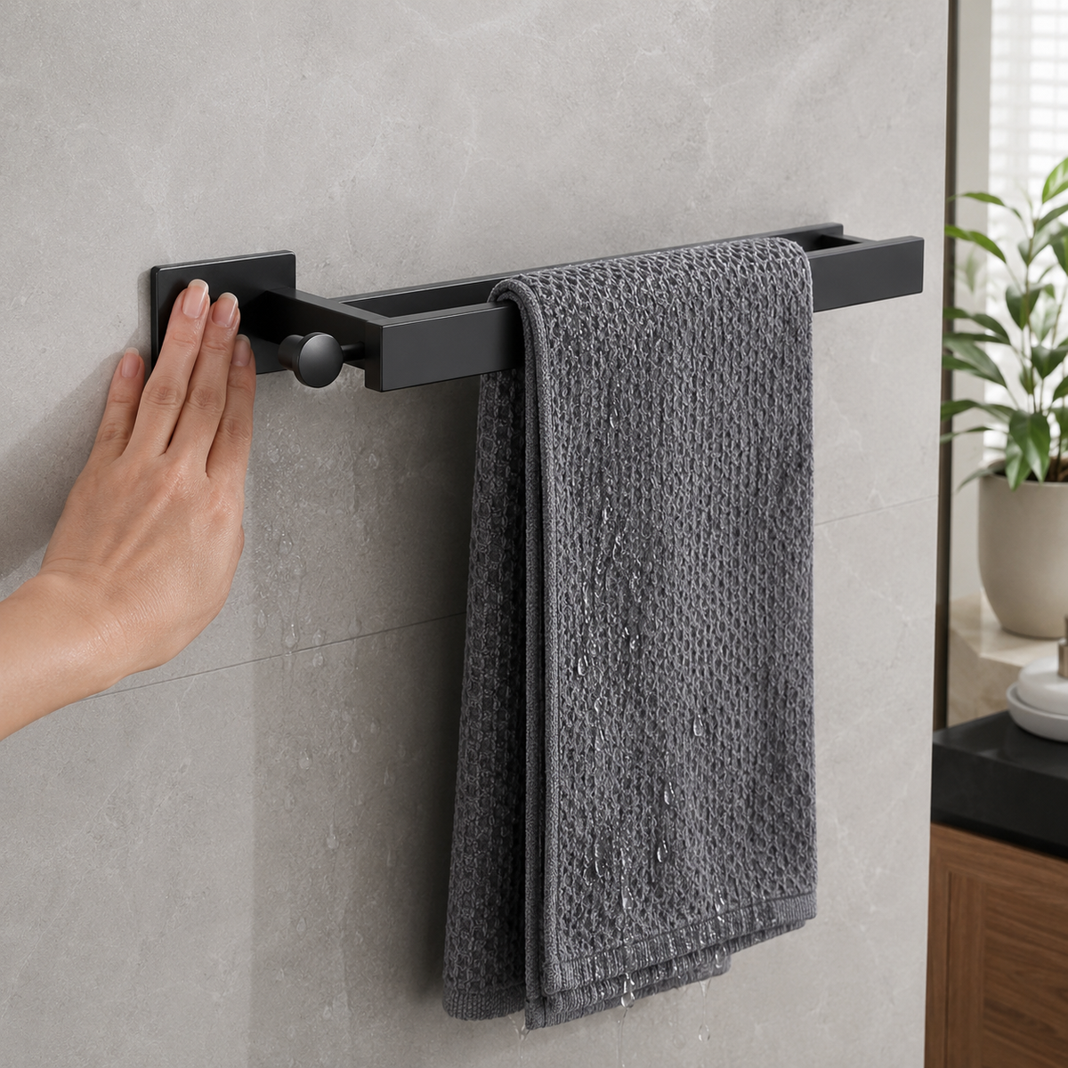Self-Adhesive Towel Bar with Hook