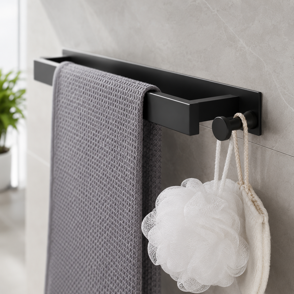 Self-Adhesive Towel Bar with Hook