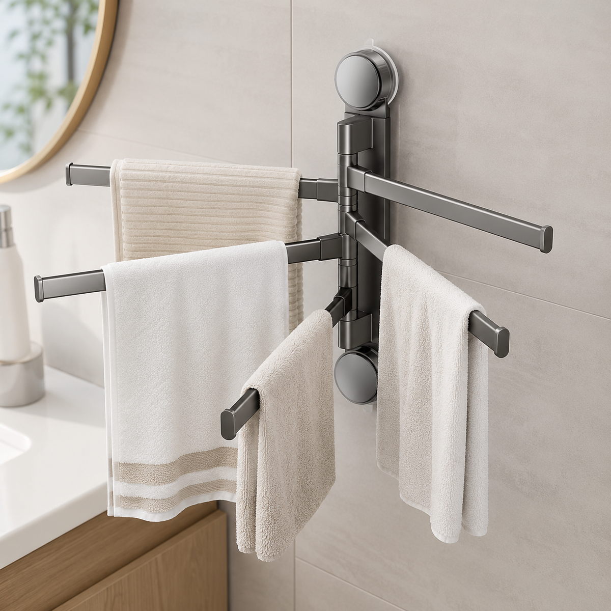 Rotating Suction-Cup Towel Rack