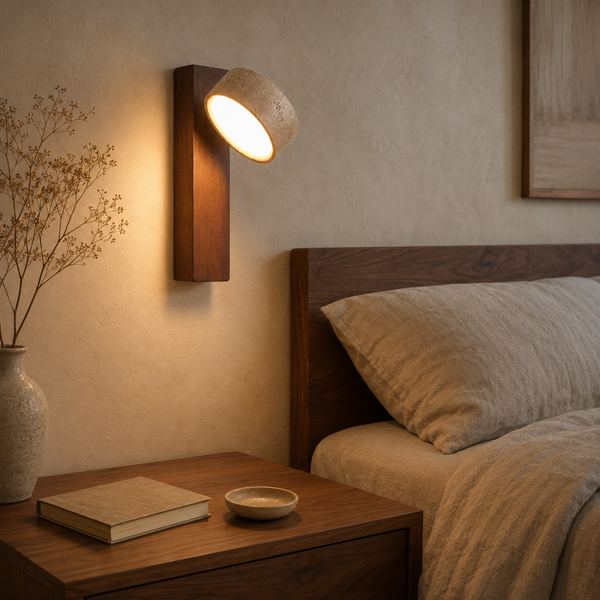 Rotating Travertine & Walnut LED Wall Lamp