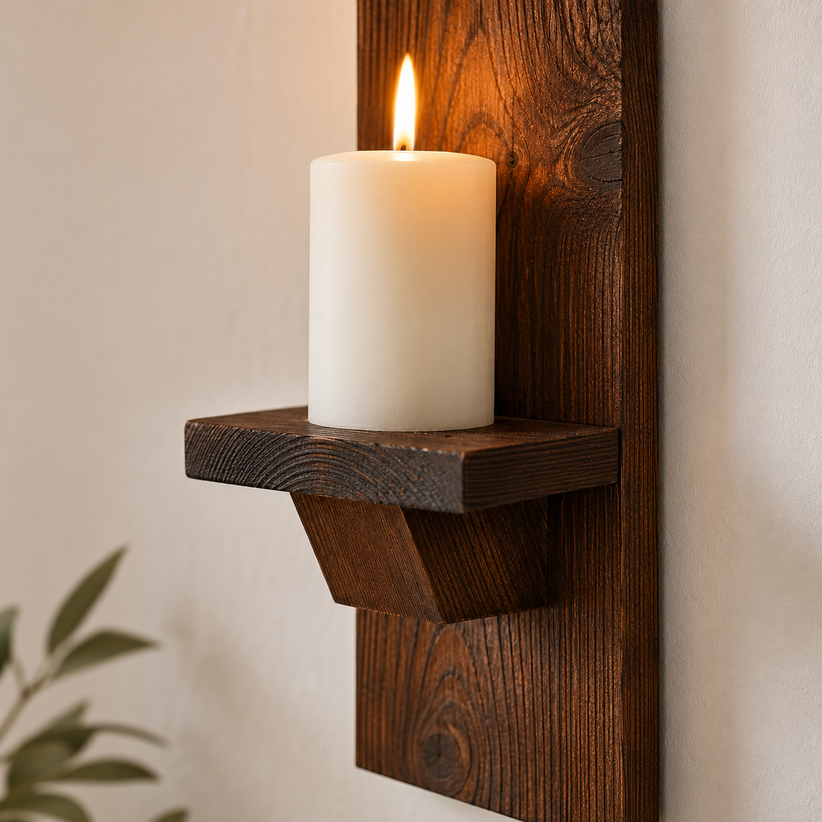 Rustic Wood Pillar Candle Wall Sconces, Set of 2