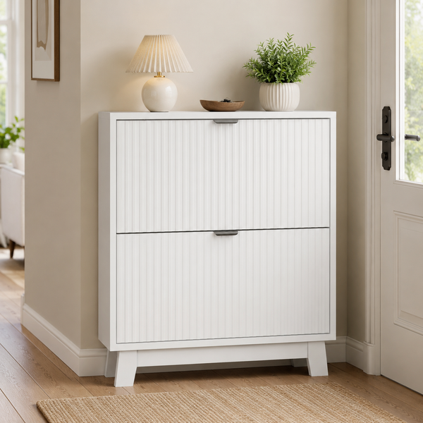 Fluted Shoe Cabinet with Flip Drawers