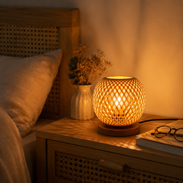 Woven Bamboo Orb Table Lamp