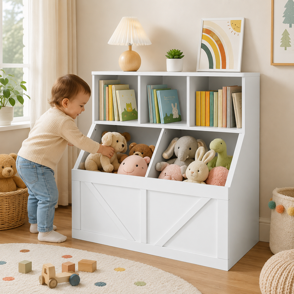 3-Cubby Kids Bookshelf with 2 Toy Bins