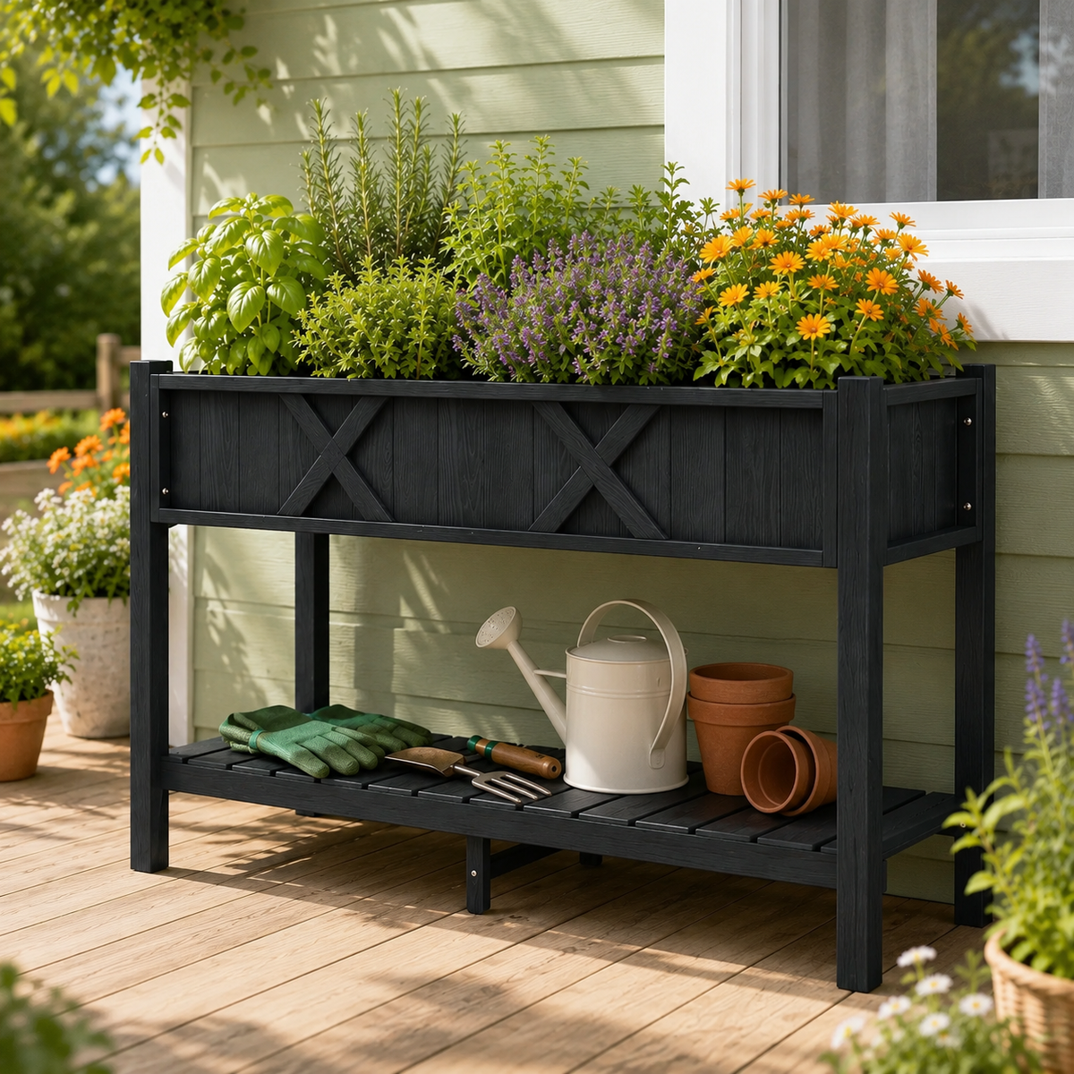 Elevated Garden Bed with Storage Shelf