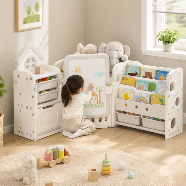 3-in-1 Kids Toy Organizer with Easel & 10 Bins