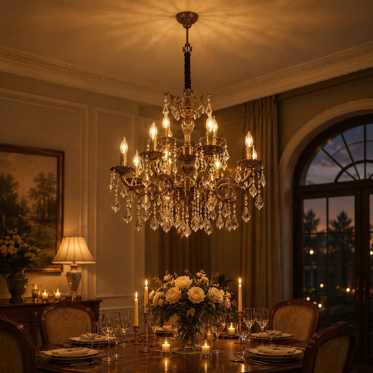 Antique Bronze Candle Crystal Chandelier
