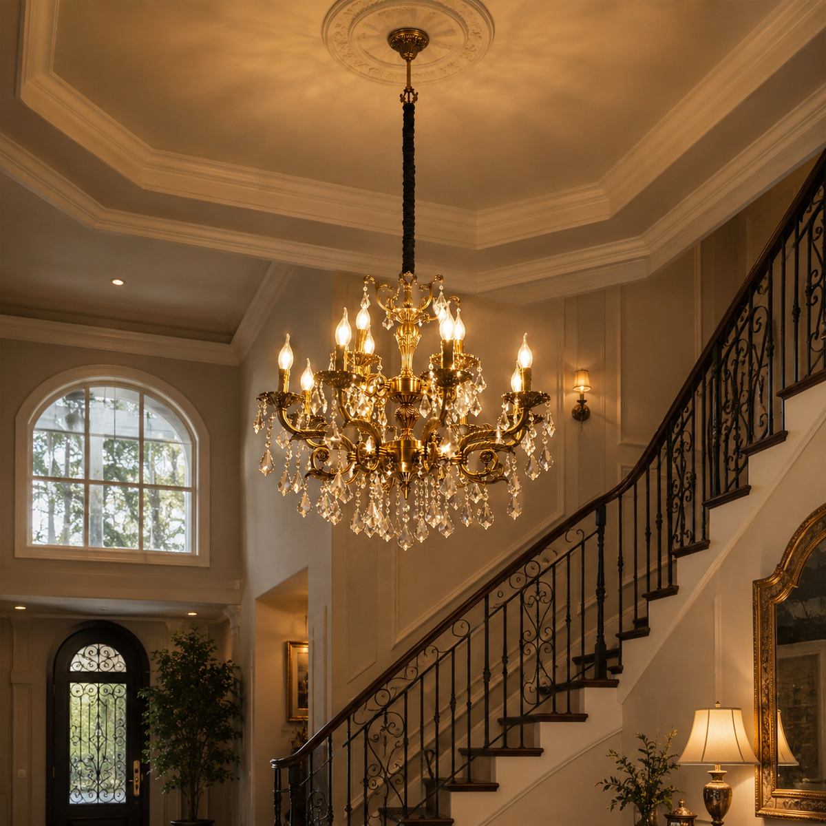 Antique Bronze Candle Crystal Chandelier