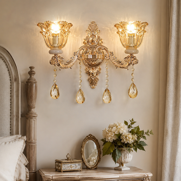 Antique Gold Crystal Floral Wall Sconce
