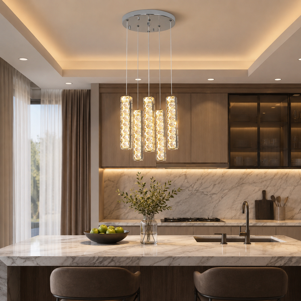 6-Light Crystal Column Cluster Pendant