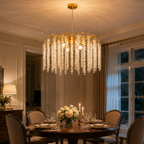 Gold Branch Waterfall Crystal Chandelier
