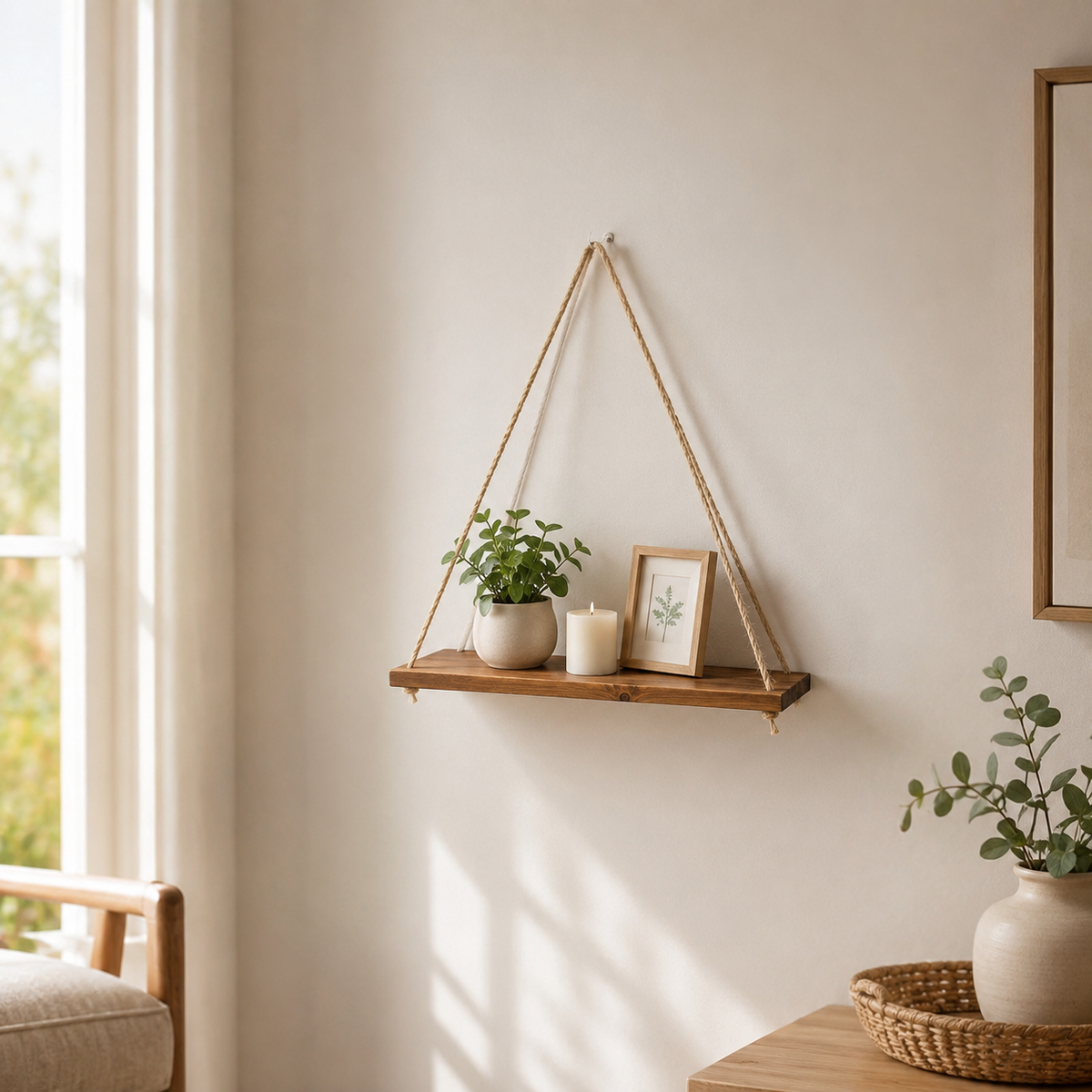 Rope Swing Wood Wall Shelf — product photo 5