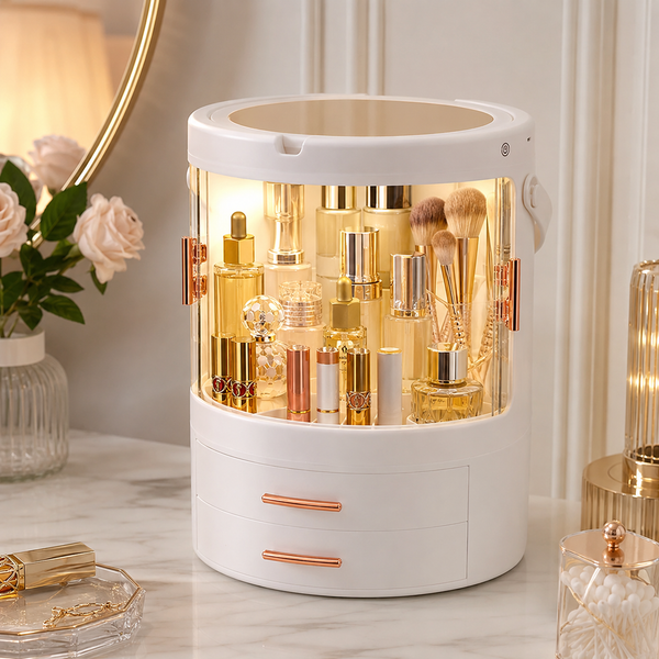 Rotating LED Makeup Organizer