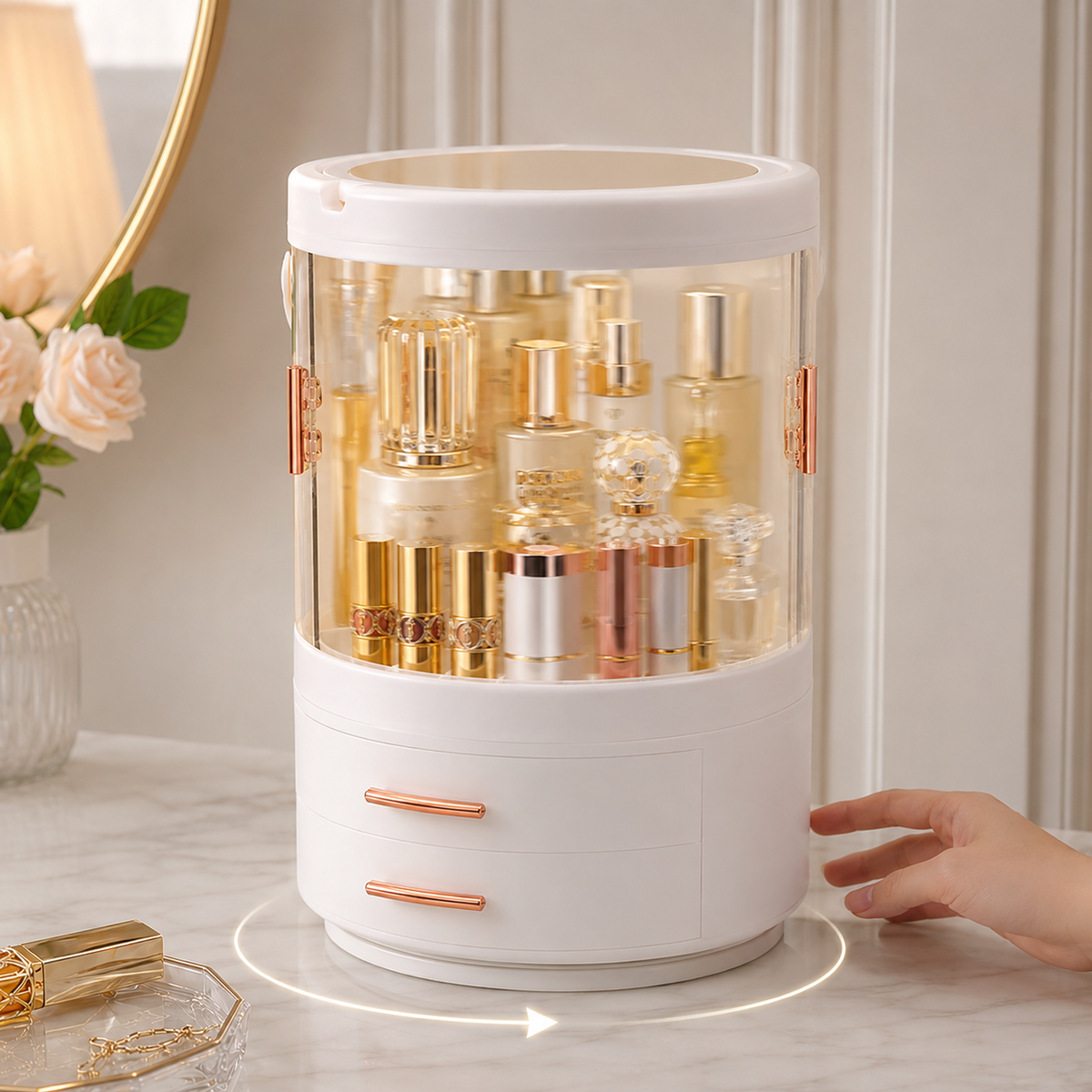 Rotating LED Makeup Organizer