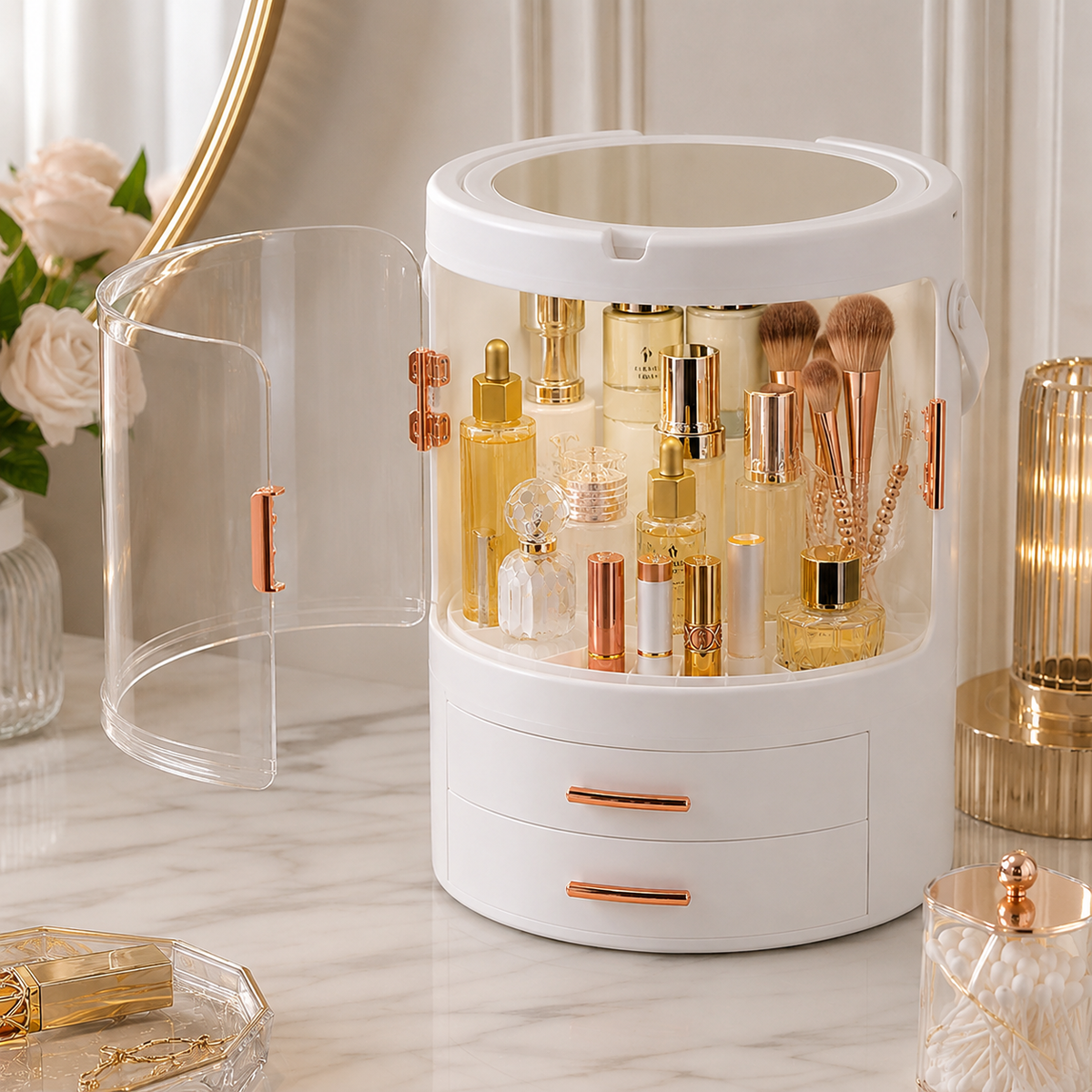 Rotating LED Makeup Organizer