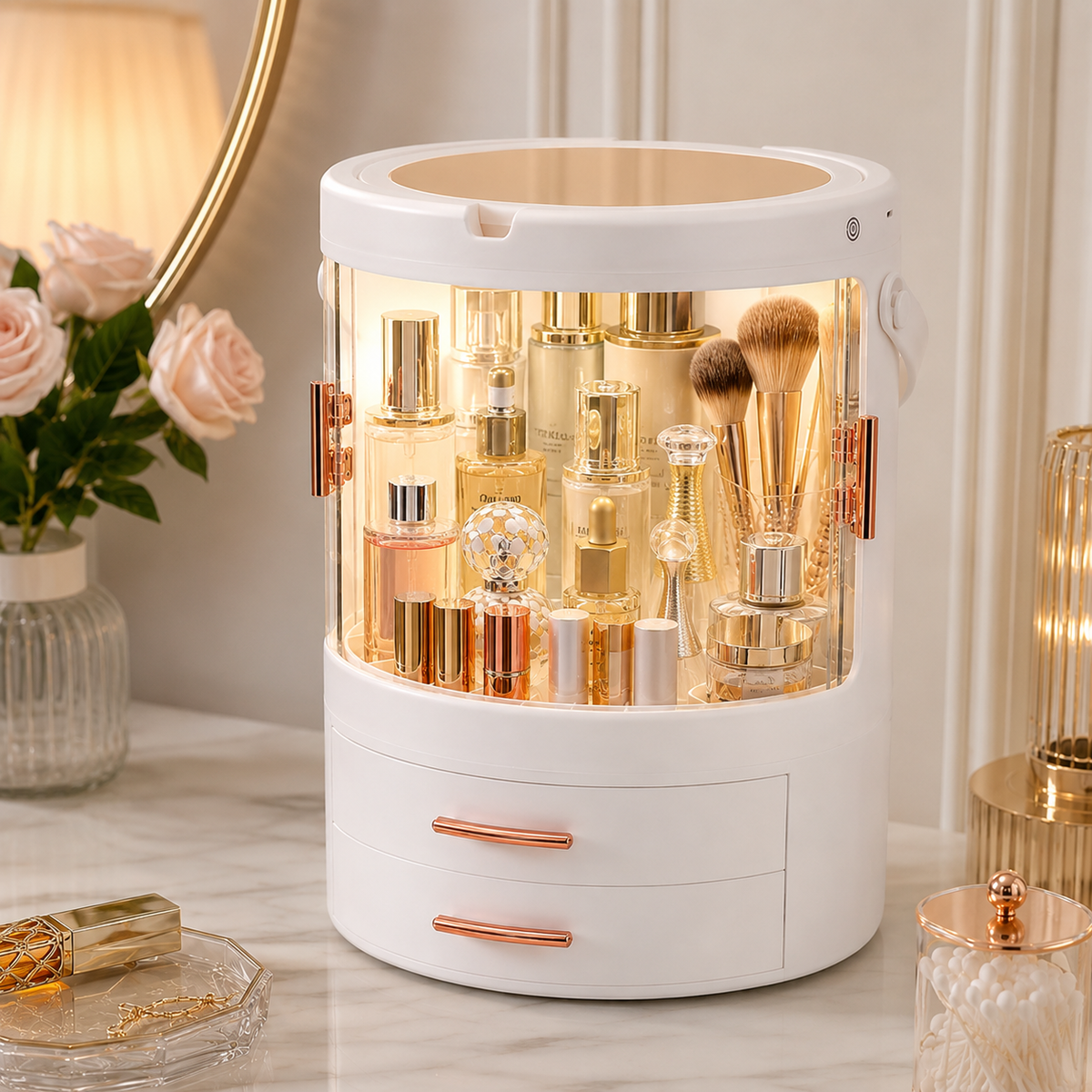 Rotating LED Makeup Organizer