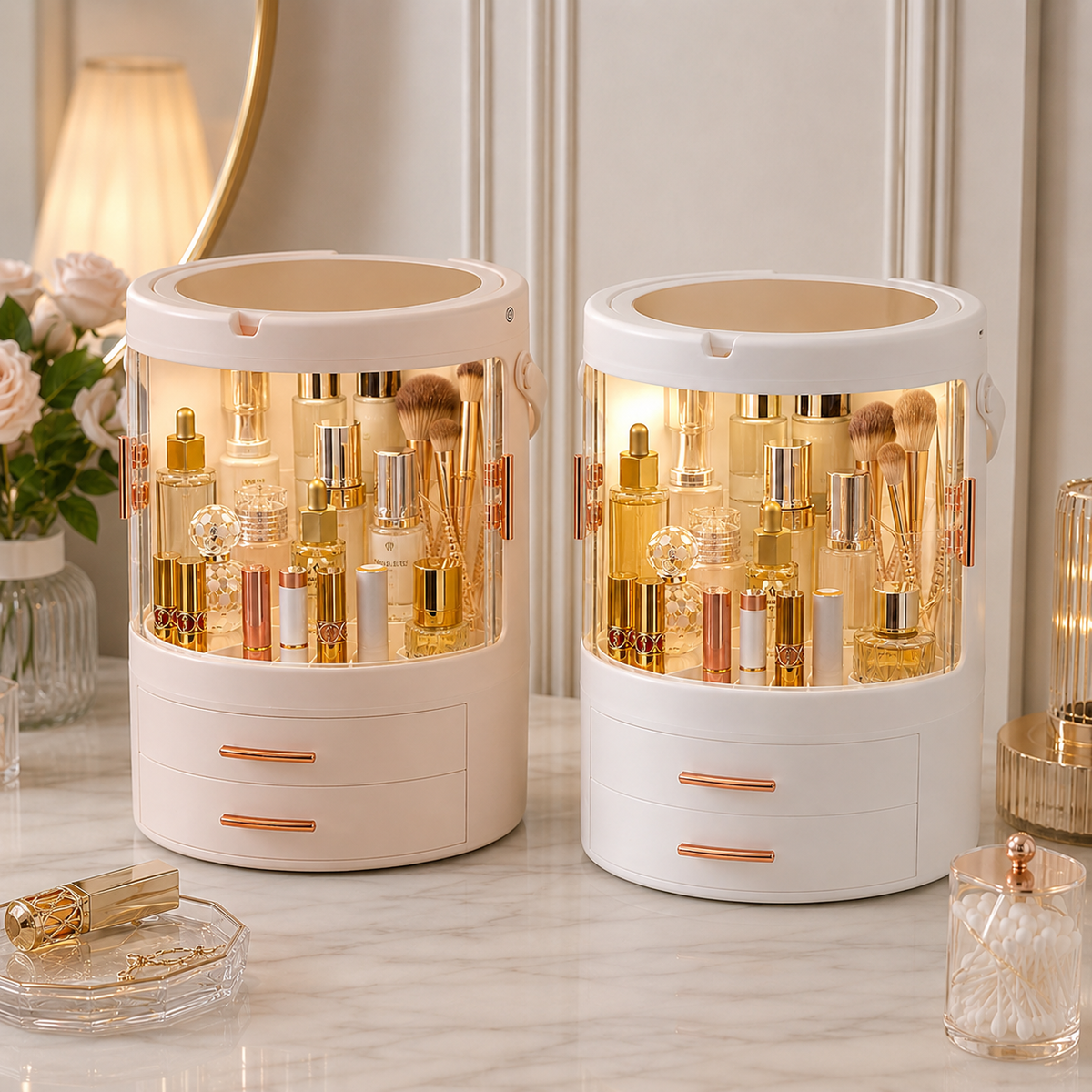 Rotating LED Makeup Organizer