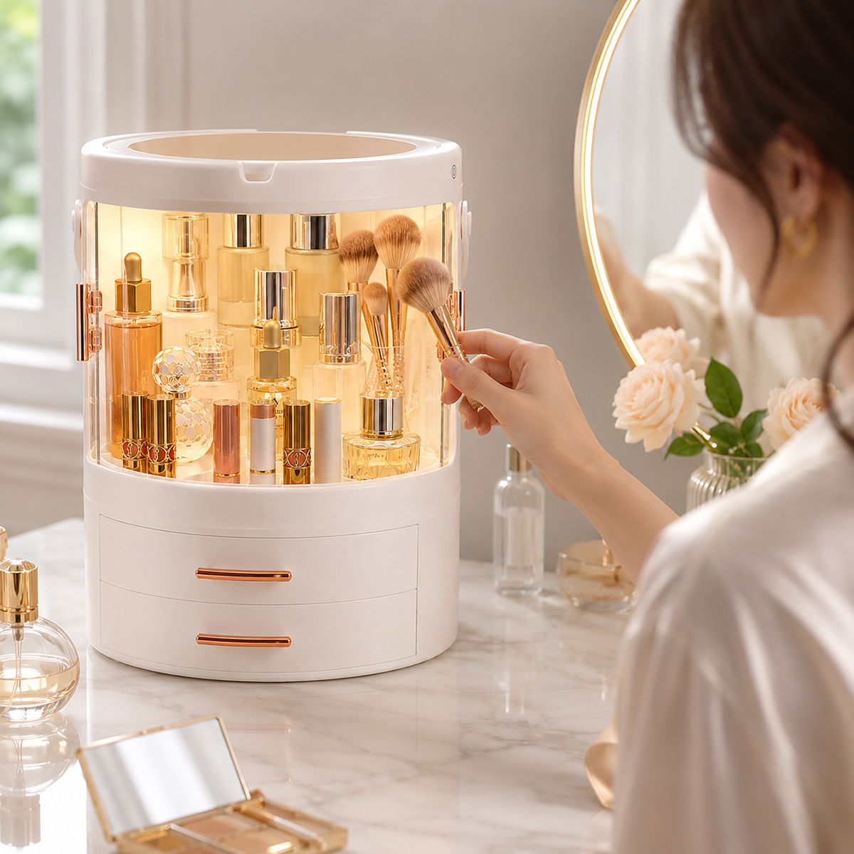 Rotating LED Makeup Organizer