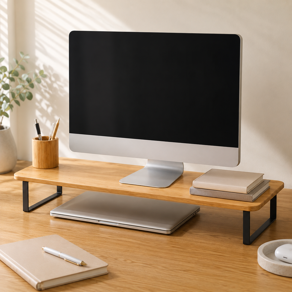 Bamboo Monitor Riser Desk Shelf