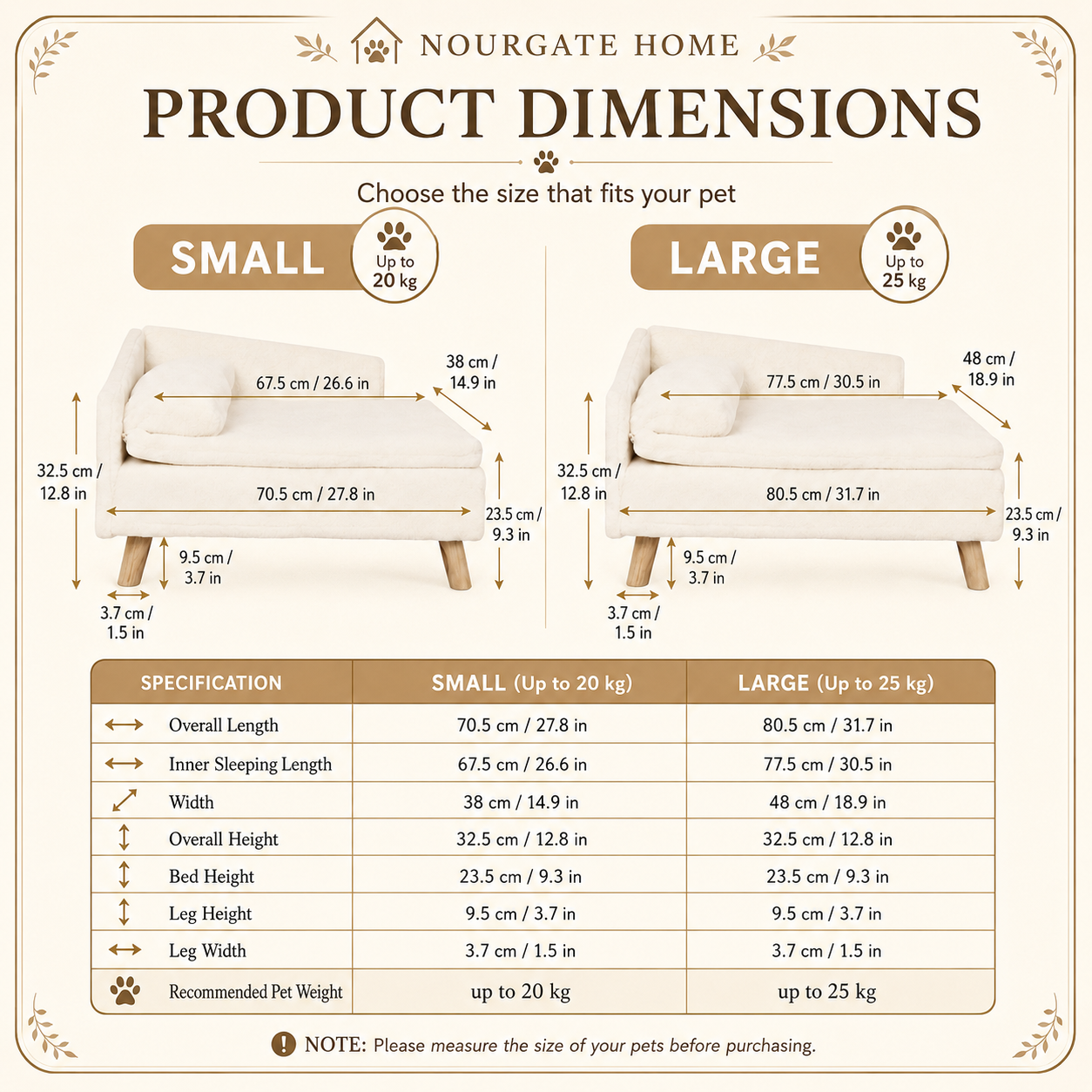 Product dimensions
