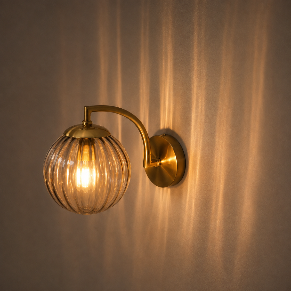Ribbed Glass Globe Brass Wall Sconce