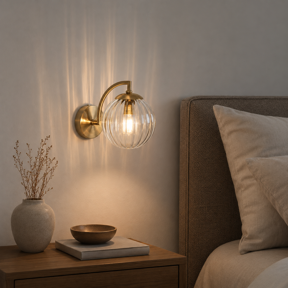 Ribbed Glass Globe Brass Wall Sconce