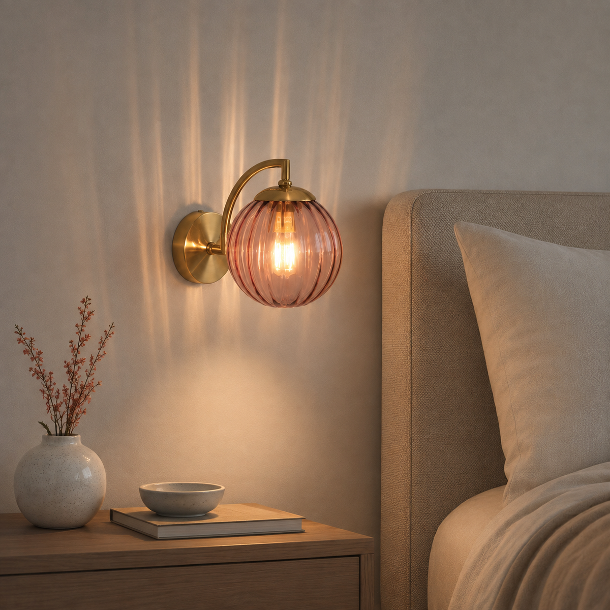 Ribbed Glass Globe Brass Wall Sconce